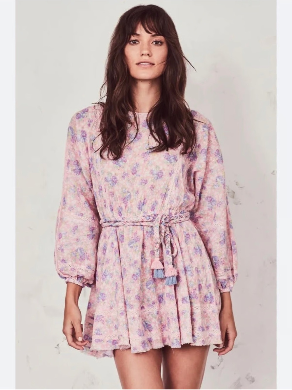 LOVESHACKFANCY
Noelle Long-Sleeve Belted Floral Short Dress